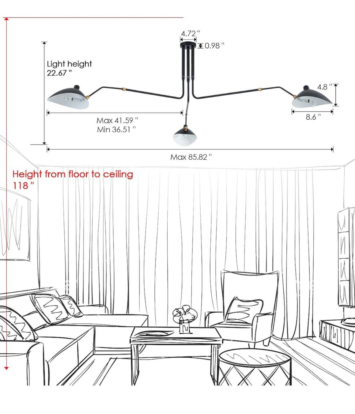 85" Mid Century Chandelier
