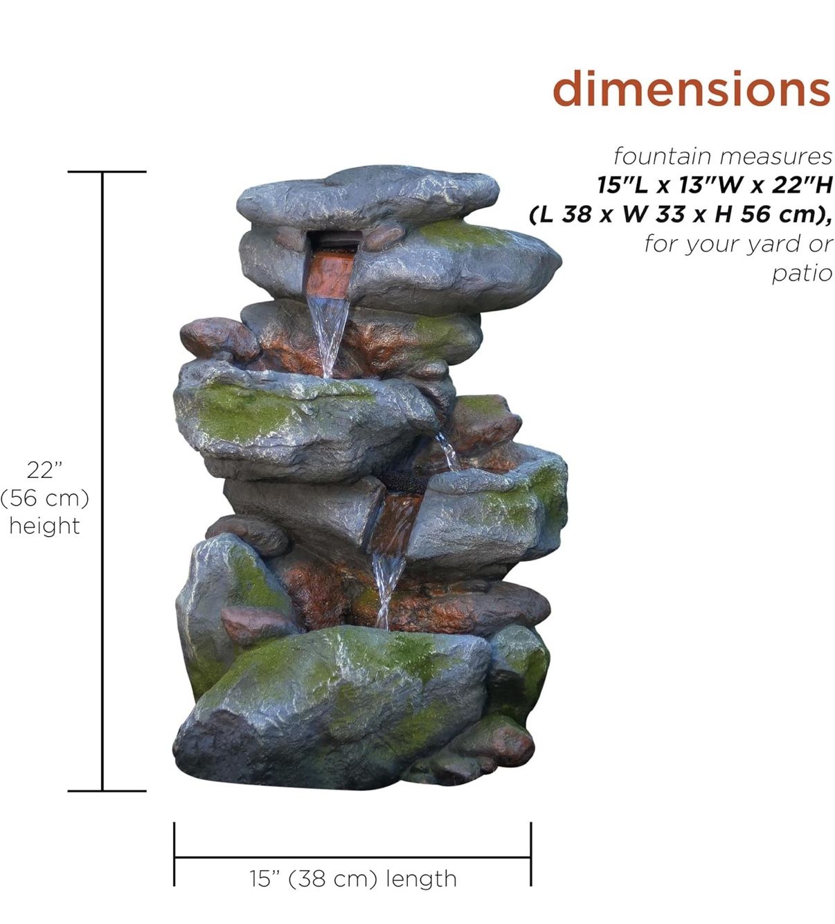 Alpine 3-Tier Rock Waterfall Fountain