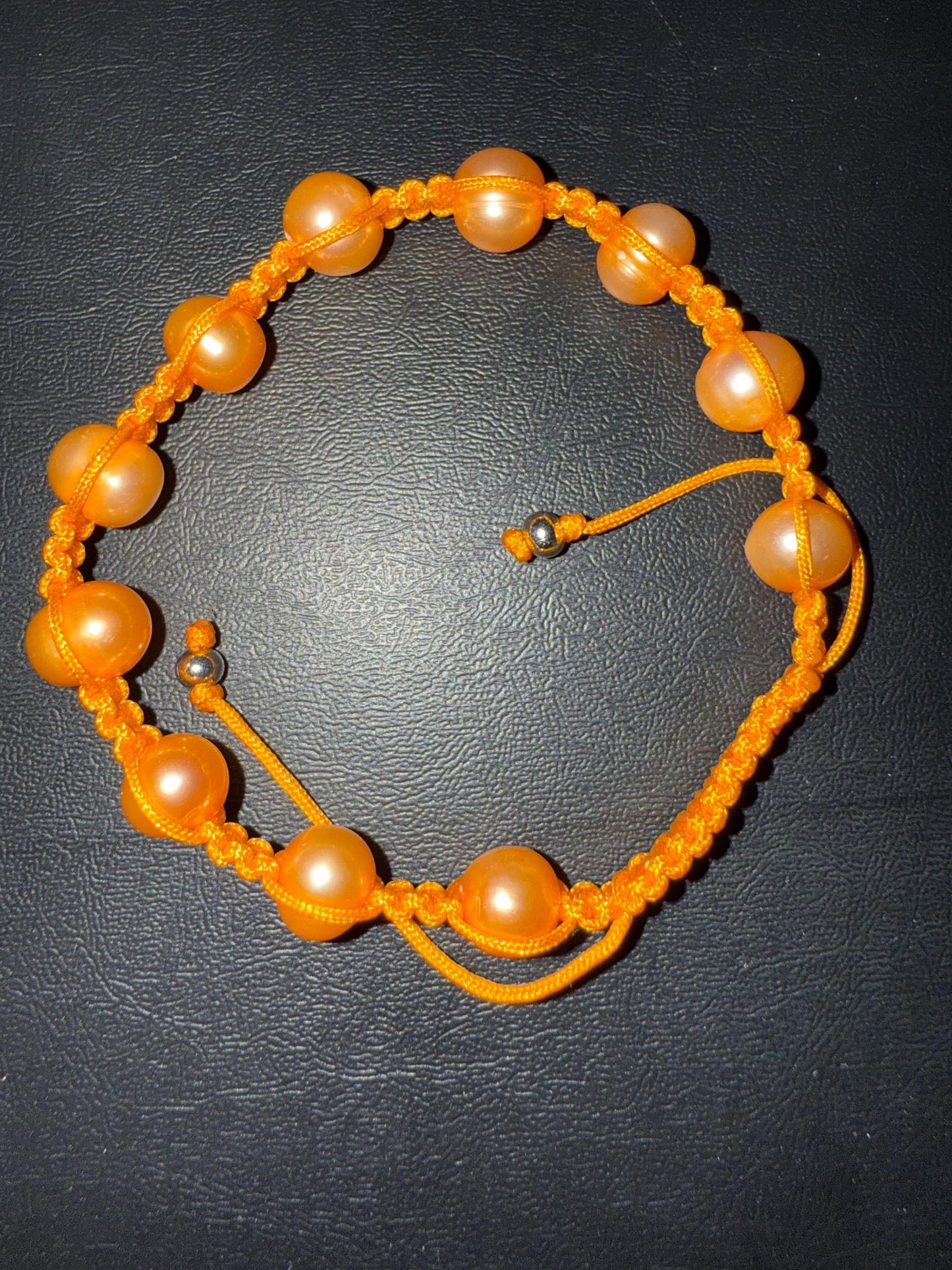 Genuine Freshwater Pearl Bracelets Woven Stretch Bead for Women Orange