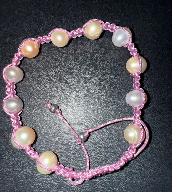 Genuine Freshwater Pearl Bracelets Woven Stretch Bead for Women Pink