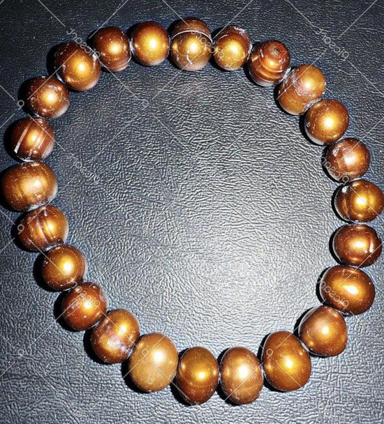 Genuine Freshwater Pearl Bracelets Woven Stretch Bead for Women Bronze