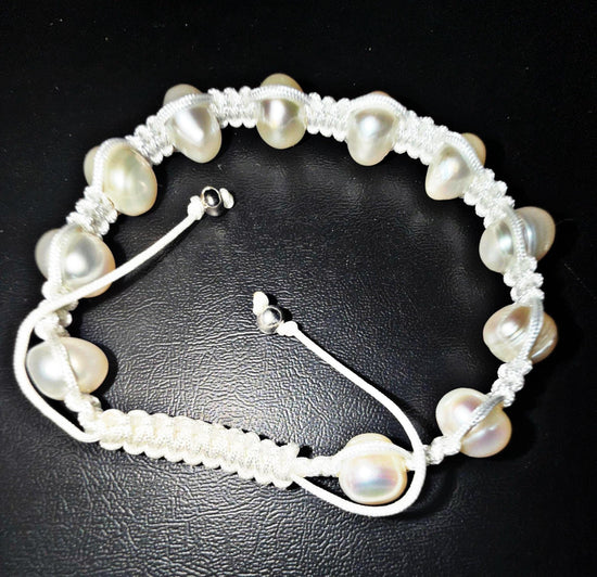 Genuine Freshwater Pearl Bracelets Woven Stretch Bead for Women White