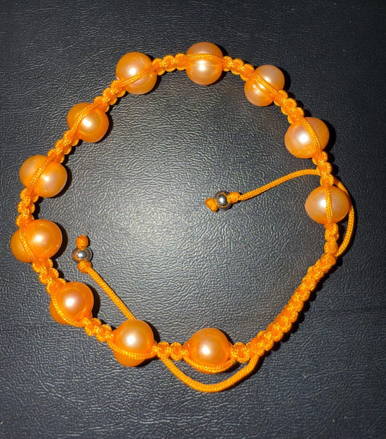 Genuine Freshwater Pearl Bracelets Woven Stretch Bead for Women Orange