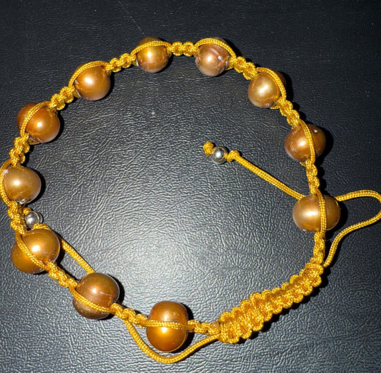 Genuine Freshwater Pearl Bracelets Woven Stretch Bead for Women Gold