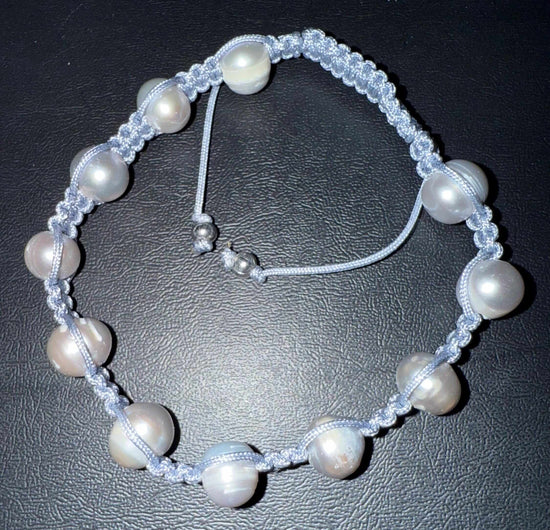 Genuine Freshwater Pearl Bracelets Woven Stretch Bead for Women Baby Blue