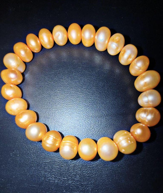 Genuine Freshwater Pearl Bracelets Woven Stretch Bead for Women Light Orange