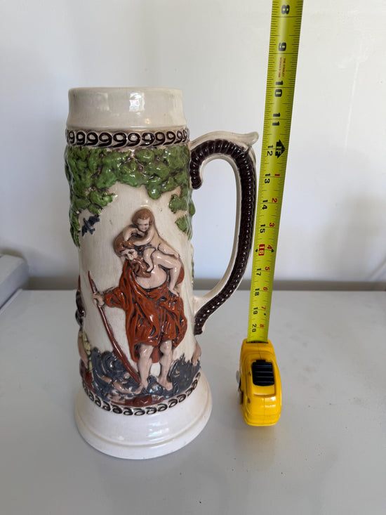 Vintage Ceramic Beer Stein Hand Painted 12.5"