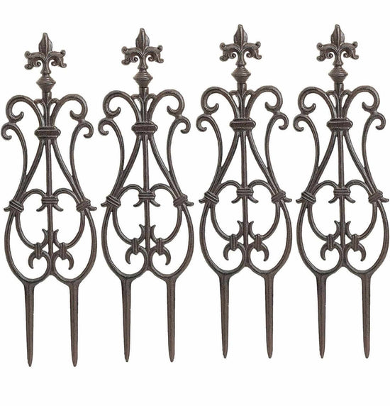 Decorative Cast Iron Flower Bed Fence, 28" Tall Vintage Garden Edging Border, 4 Pack Heavy Duty Landscape Picket Fence Panels