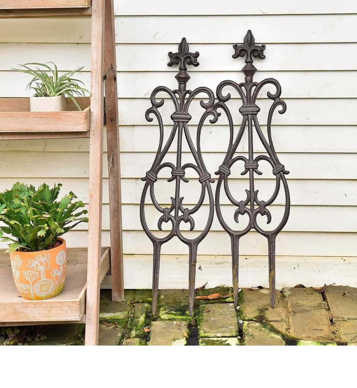 Decorative Cast Iron Flower Bed Fence, 28" Tall Vintage Garden Edging Border, 4 Pack Heavy Duty Landscape Picket Fence Panels
