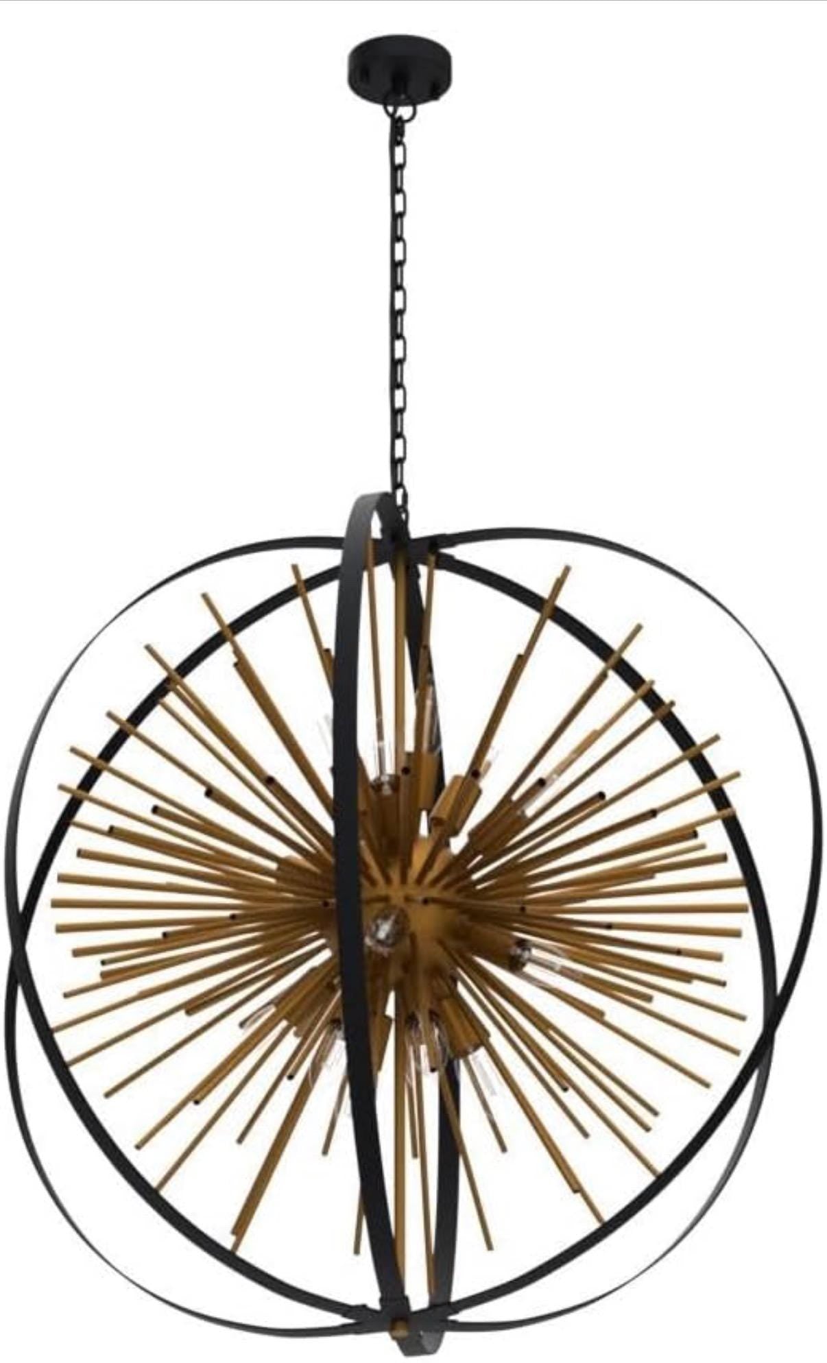 Black & Gold 16-Light Globe Sputnik Chandelier Modern Industrial Adjustable Hanging Ceiling Firework Pendant Light Fixture 31.5”