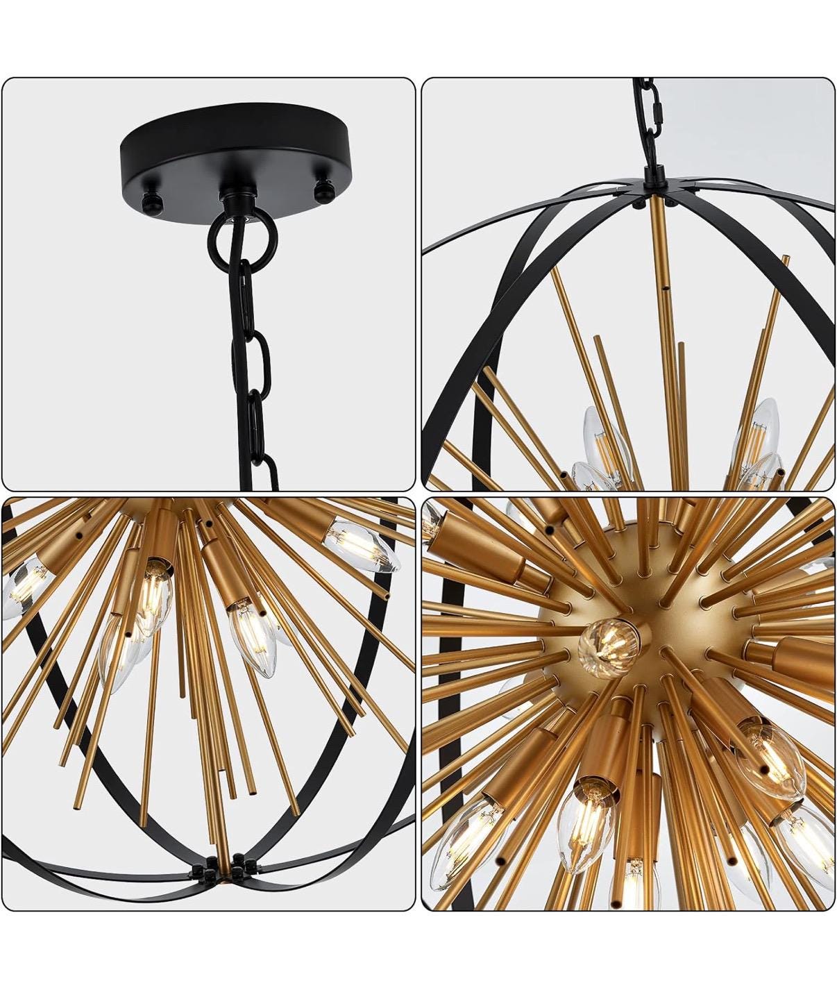 Black & Gold 16-Light Globe Sputnik Chandelier Modern Industrial Adjustable Hanging Ceiling Firework Pendant Light Fixture 31.5”