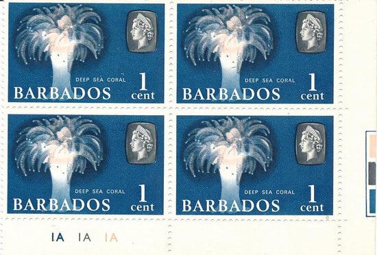 Barbados Sg342 1966 1 Cent Marine Life Sidewalk Block Of 4 MNH