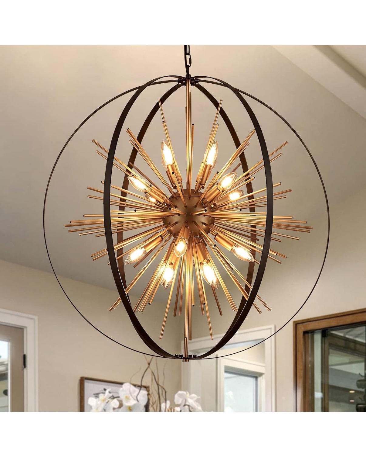Black & Gold 16-Light Globe Sputnik Chandelier Modern Industrial Adjustable Hanging Ceiling Firework Pendant Light Fixture 31.5”