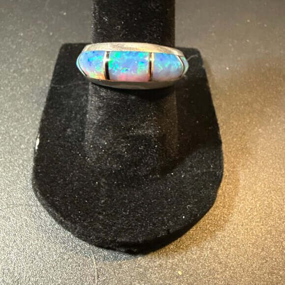 Sterling Silver Fire Opal Onyx Band Ring