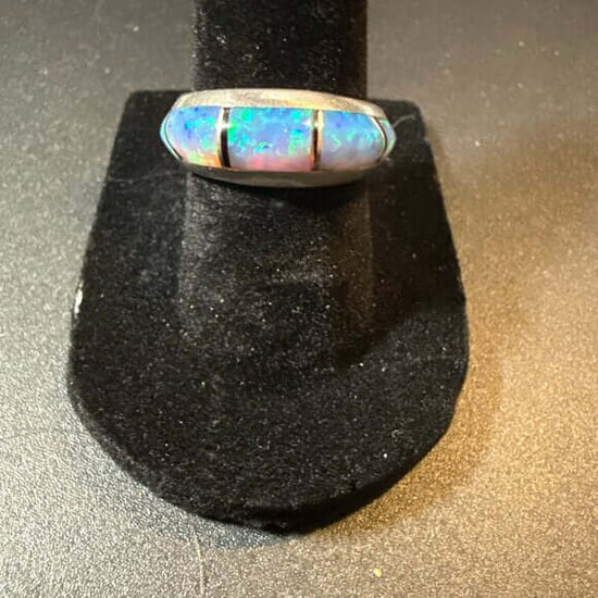 Sterling Silver Fire Opal Onyx Band Ring