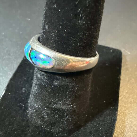 Sterling Silver Fire Opal Onyx Band Ring