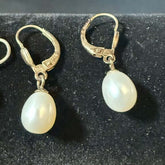 Vintage Pearl Silver Dangle Teardrop Earrings