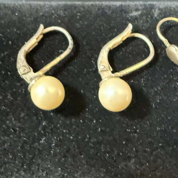 Vintage Pearl Silver Dangle Teardrop Earrings
