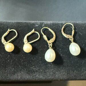 Vintage Pearl Silver Dangle Teardrop Earrings