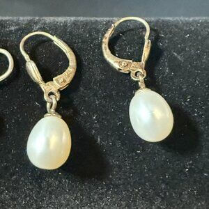 Vintage Pearl Silver Dangle Teardrop Earrings